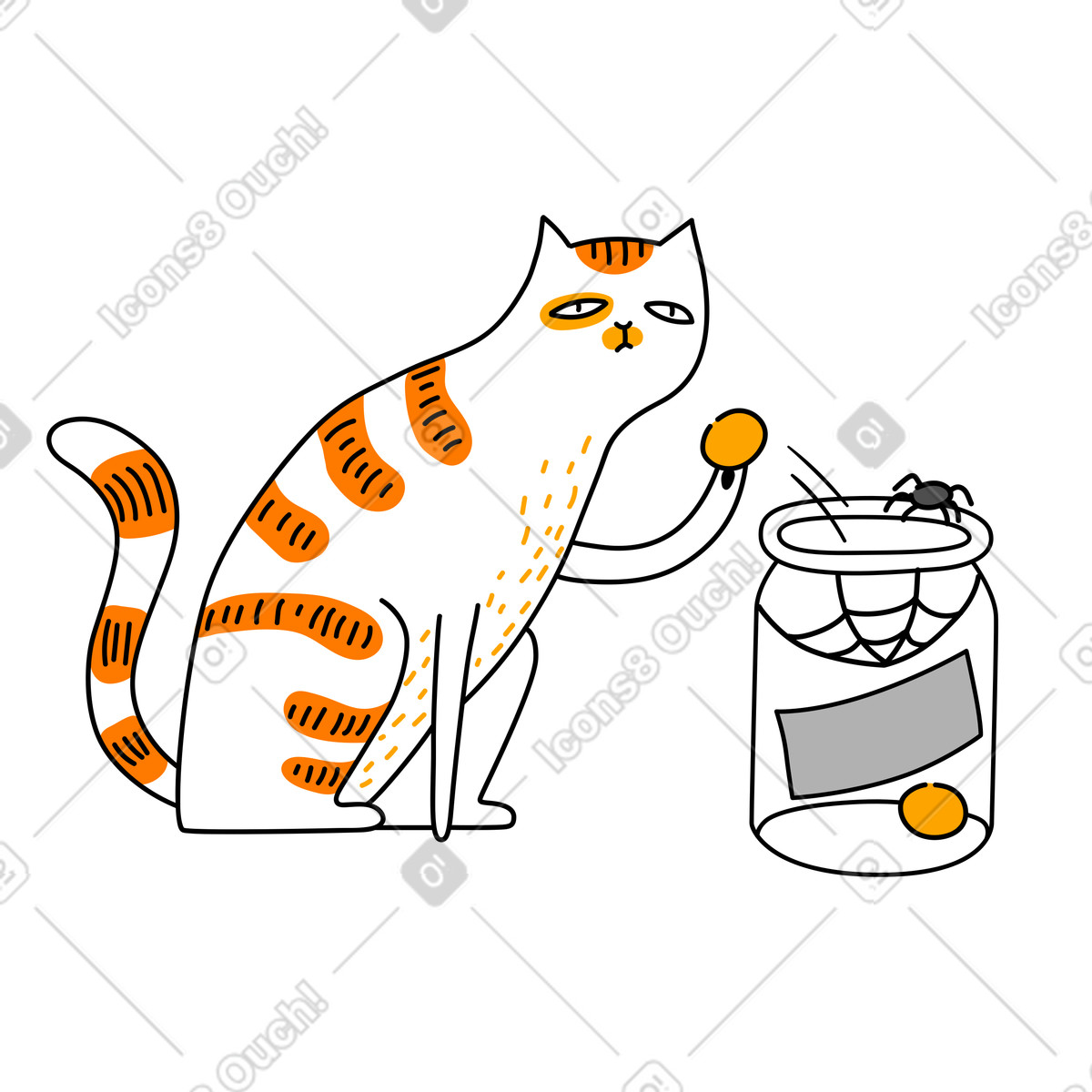 Cat with no money illustration showing an almost empty savings jar clipart in PNG SVG GIF