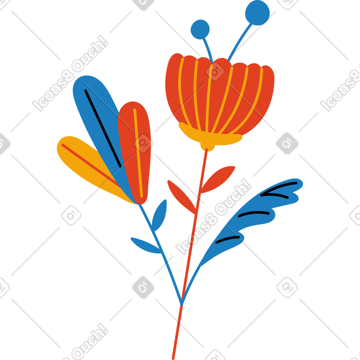 Ilustración Flor roja con hojas en estilo Jelly a descargar en PNG y SVG