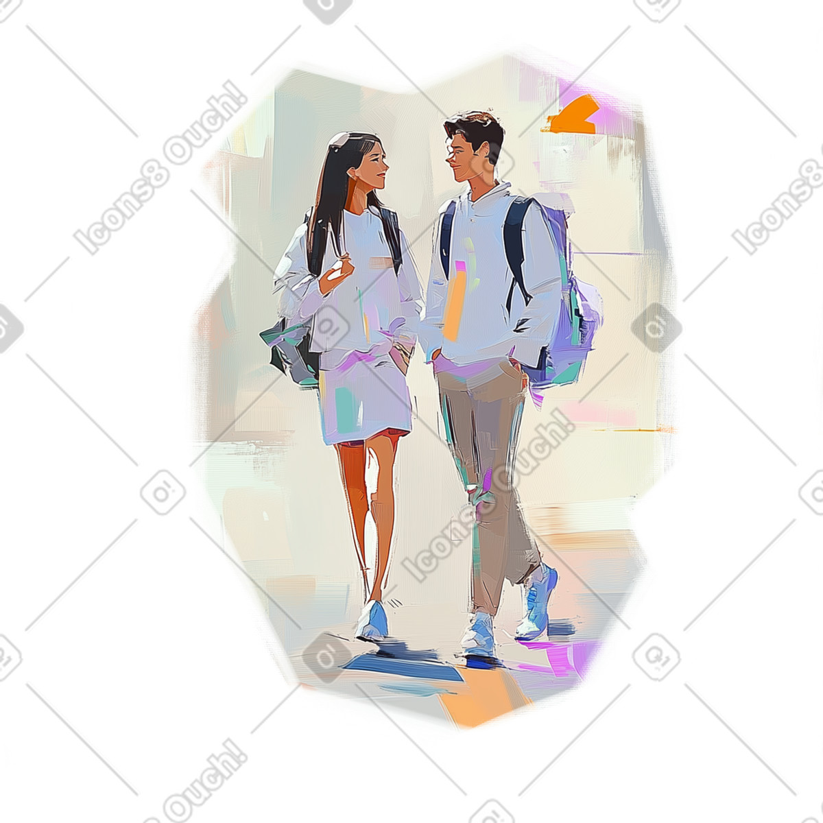 Oil painting of a students after classes illustration in Pictorial style download in PNG, SVG