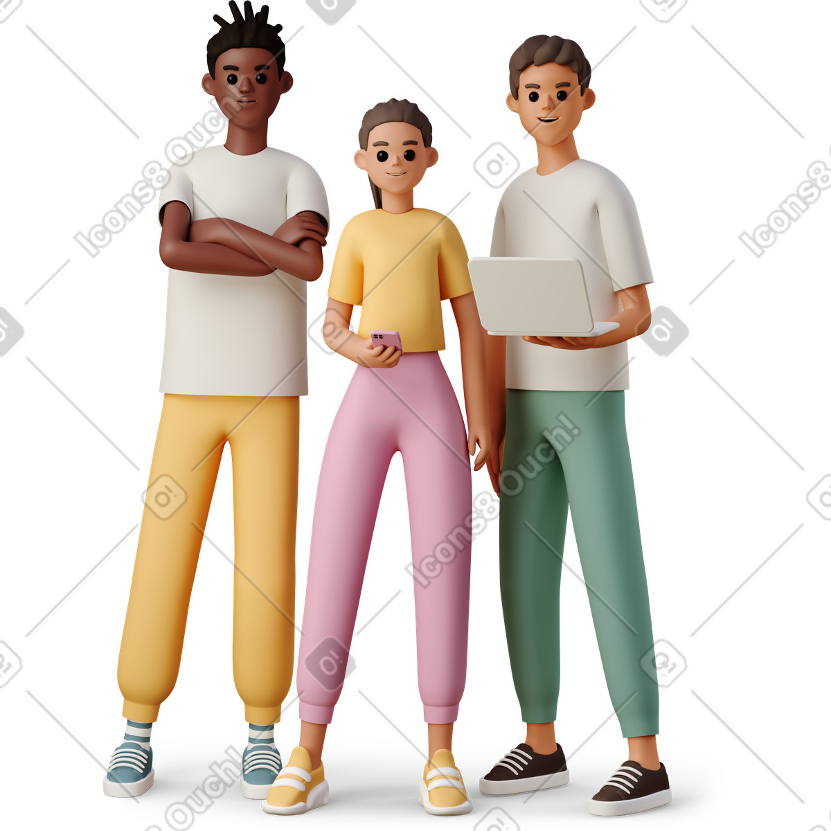 Иллюстрация Three young people with gadgets в стиле 3D Casual life — скачать в форматах PNG, SVG