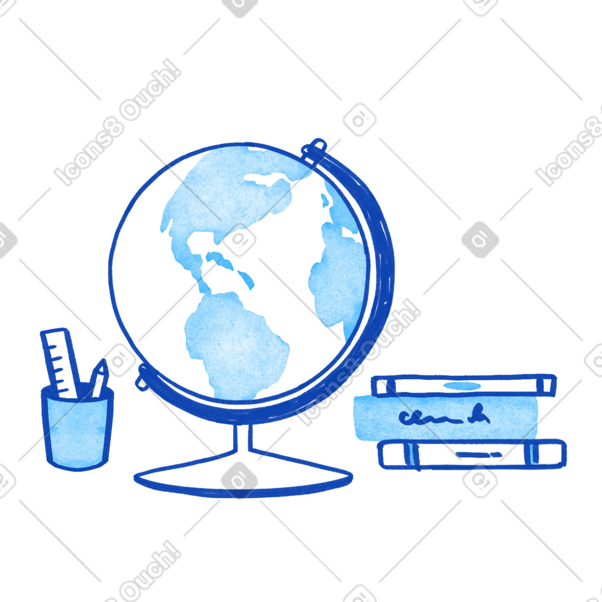 Ilustração de Globe with books and pencil cup symbolizing geography education em no estilo Tint para baixar em PNG, SVG