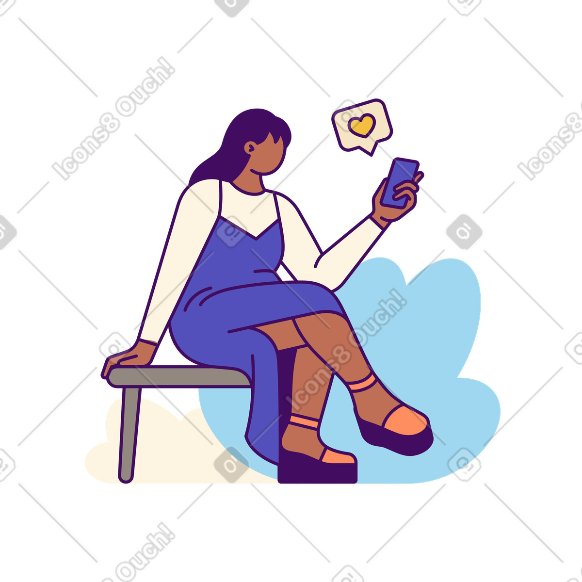 Ilustração de Receiving romantic message, online chatting in public space em no estilo Simplistic para baixar em PNG, SVG