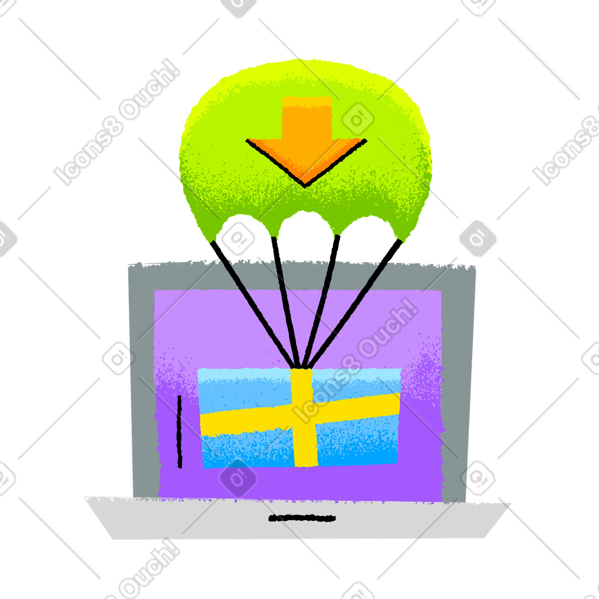 Content being downloaded onto a laptop illustration in PNG, SVG