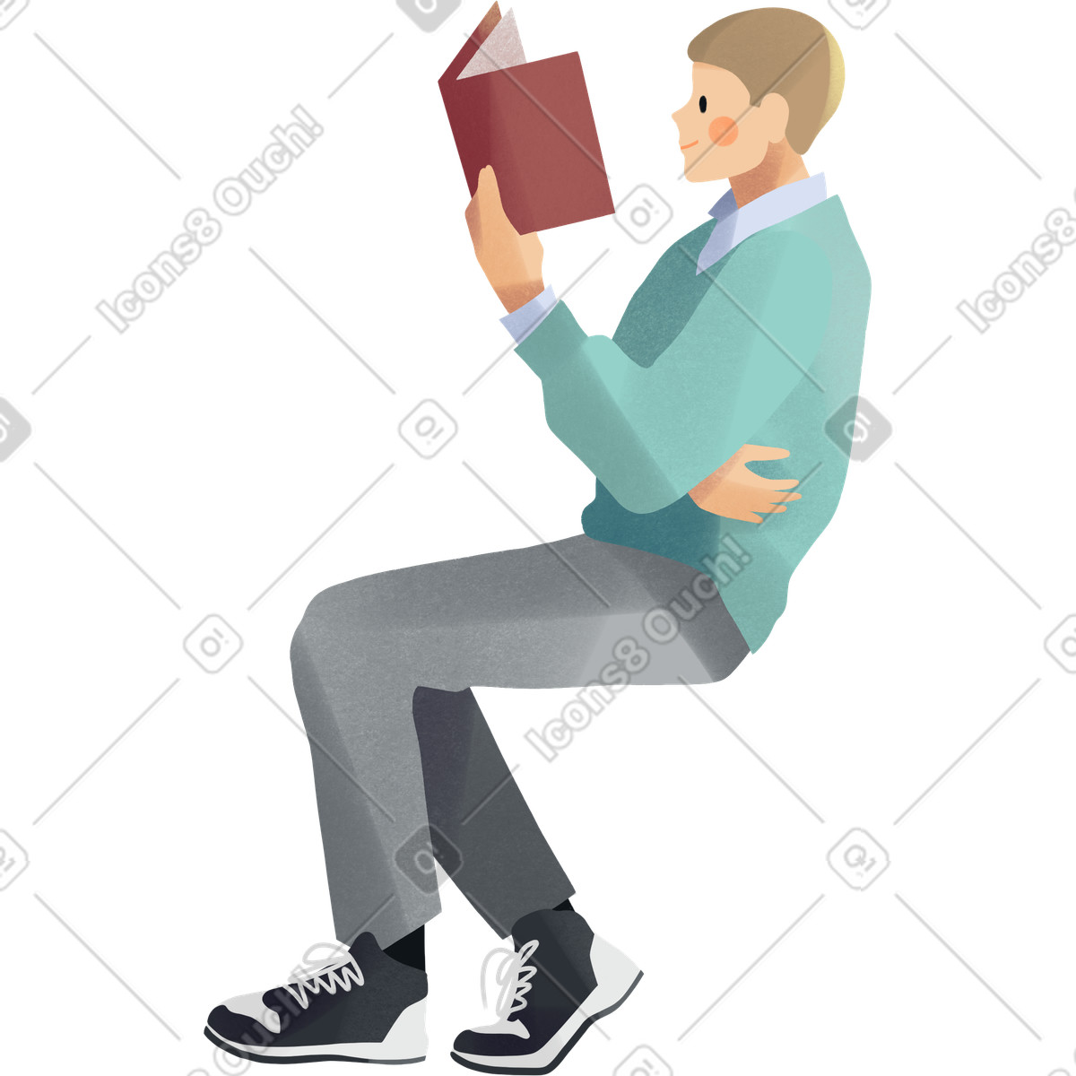 Shine 스타일의 Young man reading a book 일러스트레이션 PNG, SVG 다운로드