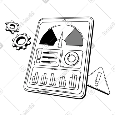 Dashboard interface on tablet with warning sign, risk assessment and monitoring illustration in PNG, SVG