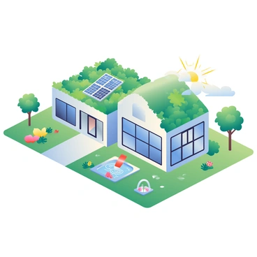 An eco-friendly water treatment plant with architectural features like green roofs