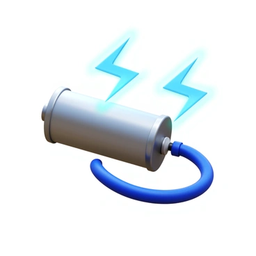 A close-up view of a battery being charged, with clear indications of energy flowing into it. The battery is cylindrical, with a shiny metallic casing and a distinct positive and negative terminal. Bright lines of light represent the flow of energy, moving from a charging cable connected to the battery. The surroundings are slightly blurred to emphasize the battery and the energy transfer.