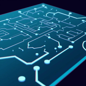 A close-up view of a digital circuit board filled with intricate patterns. The surface is composed of numerous microchips and connections. Glowing lines traverse the board, illuminating the paths between various nodes. Each node sparkles faintly, showcasing different colors such as blue and green. The background of the circuit board features a dark matte finish, highlighting the luminous elements and creating a striking contrast.