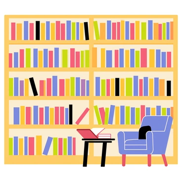 A library wall filled with books arranged in a gradient, creating a rainbow effect. The books feature various colors including red, orange, yellow, green, blue, and purple. Each shelf is neatly organized, with the spines of the books facing outward. The wall has a warm wooden finish, complementing the vibrant colors of the books. Soft lighting accentuates the hues, casting gentle shadows on the shelves. A cozy reading nook is placed nearby, with a plush chair and a small table.