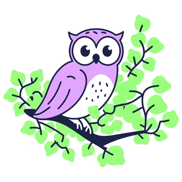 An owl with large, round eyes is perched on a sturdy branch. The owl’s feathers are detailed, showcasing a mix of textures. Surrounding the branch is a dense arrangement of lush ivy foliage, with vibrant leaves climbing around and partially obscuring the branch. The scene captures a sense of tranquility as the owl surveys its surroundings. Sunlight filters through the leaves, casting subtle shadows on the branch and the owl.