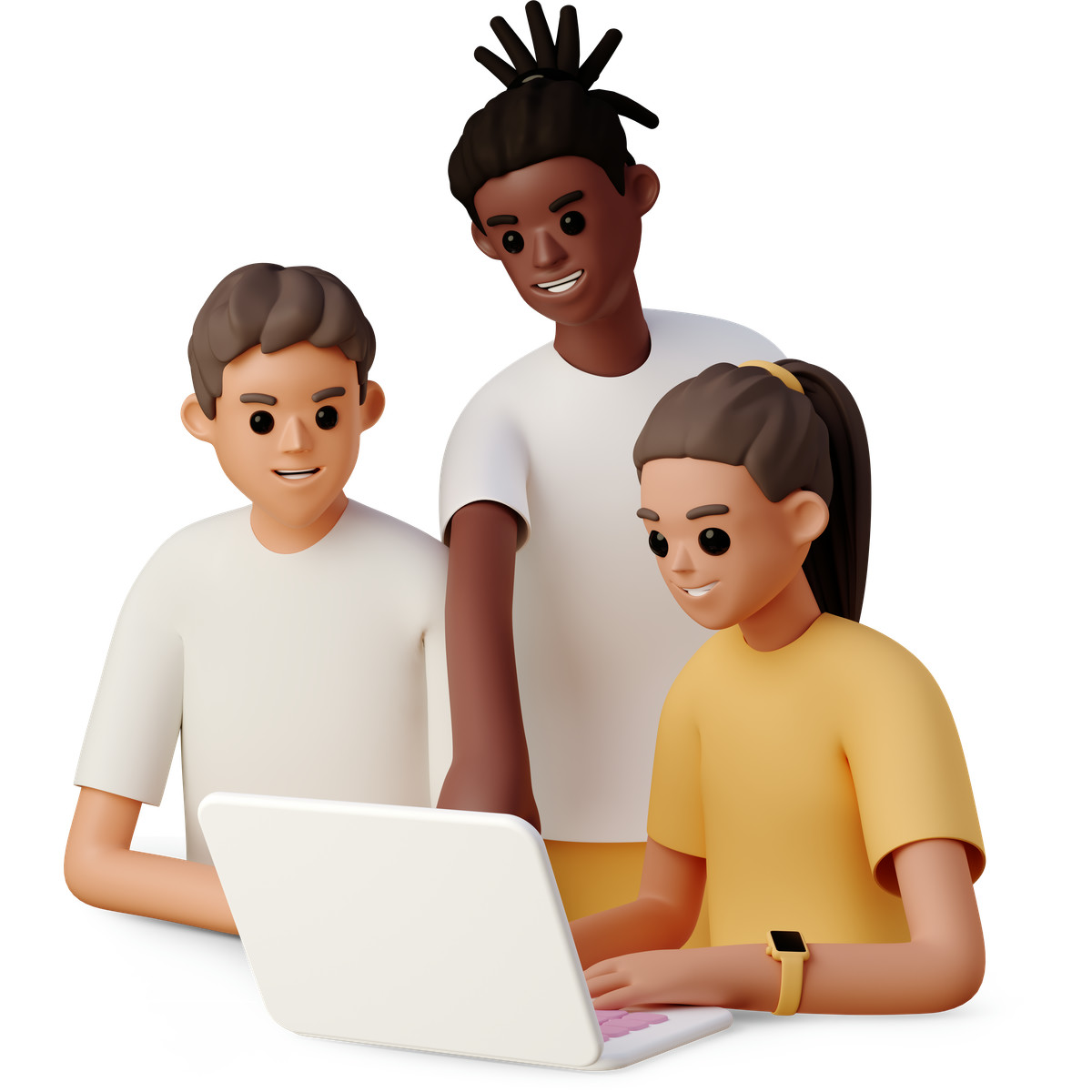 3D Casual life 스타일의 Teammates working on laptop together, teamwork and collaboration 일러스트레이션 PNG, SVG 다운로드