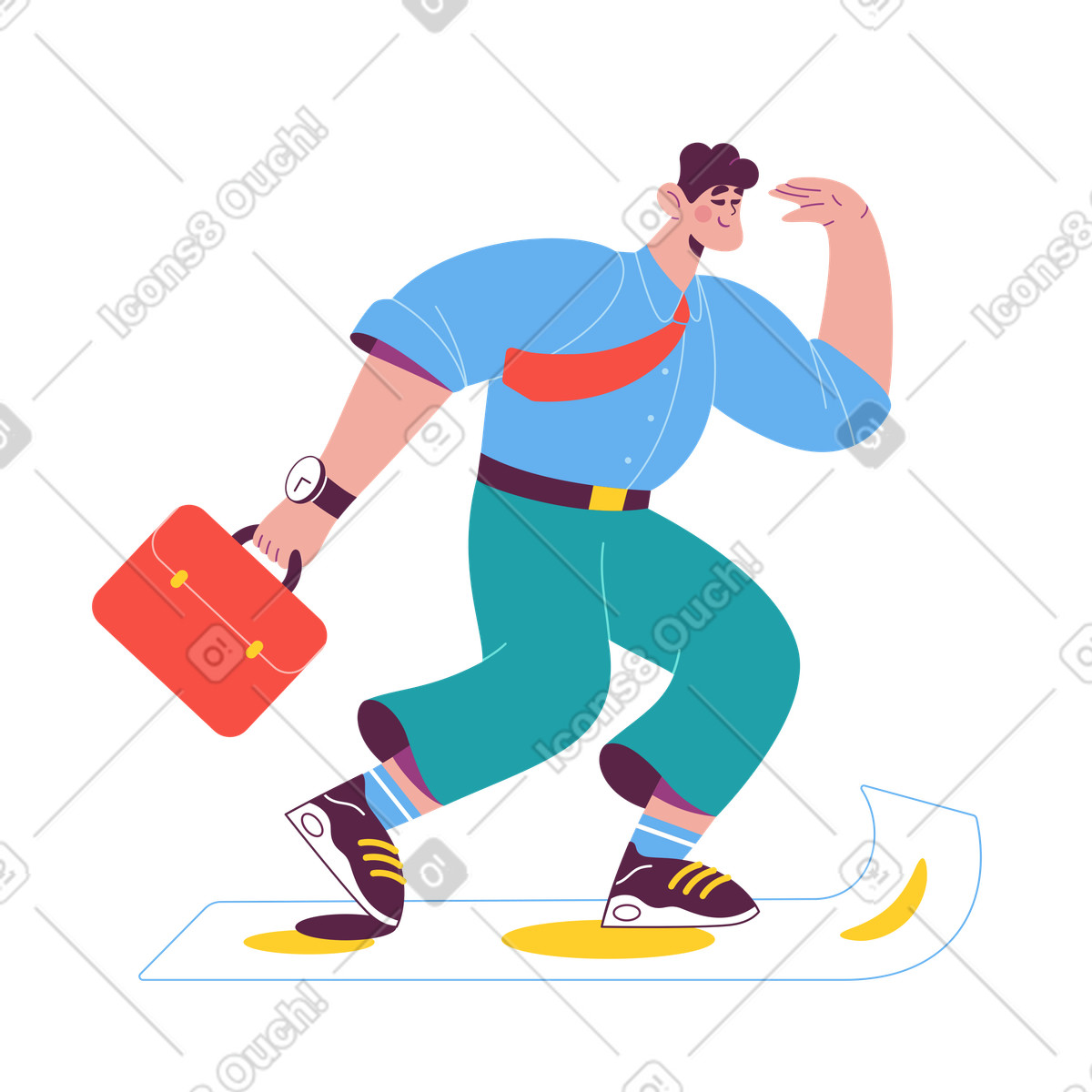 Man holding a bag flies on bill and looks ahead illustration in Sammy style download in PNG, SVG