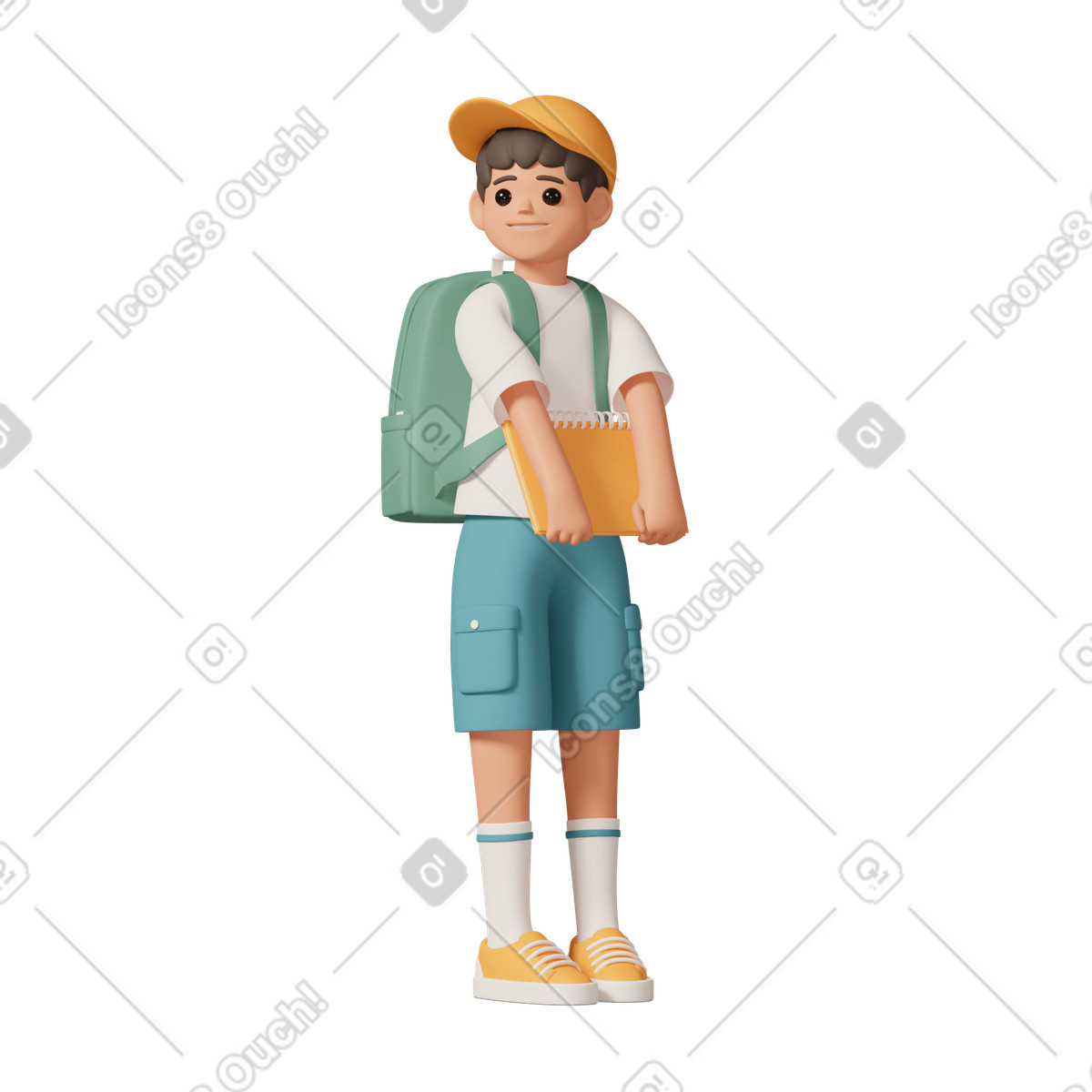 Schoolboy with notebook and backpack illustration in 3D Casual life style download in PNG, SVG
