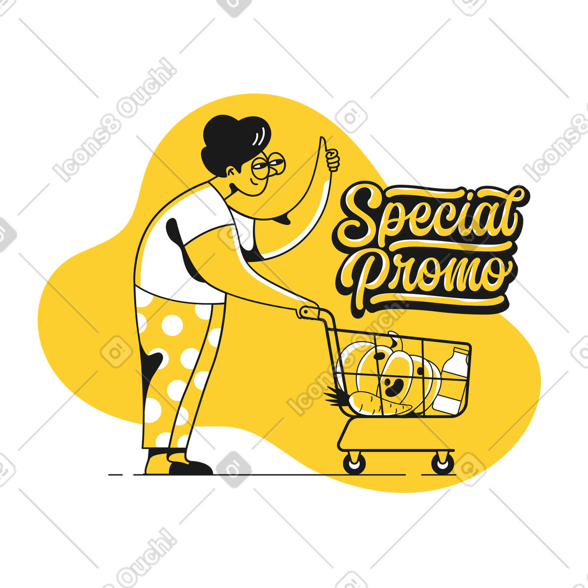 Ilustração de Lettering special promo com uma mulher e carrinho compras em no estilo Taxi para baixar em PNG, SVG