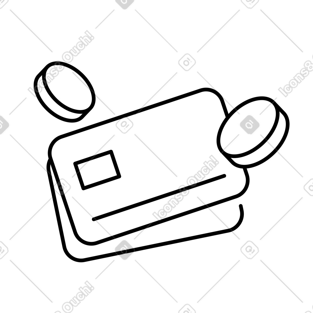 Credit card payment with coins for shopping and purchases illustrazione in stile Notion Line Art scarica in PNG, SVG
