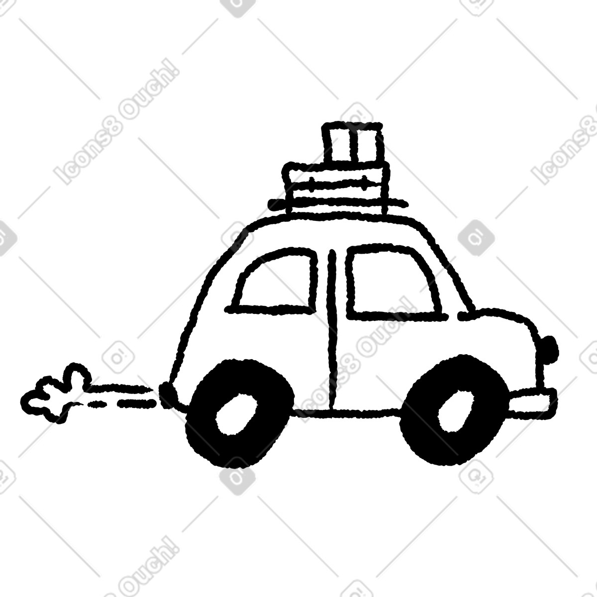 Travel car carrying suitcases on roof for family road trip illustrazione in stile Black Chalk scarica in PNG, SVG