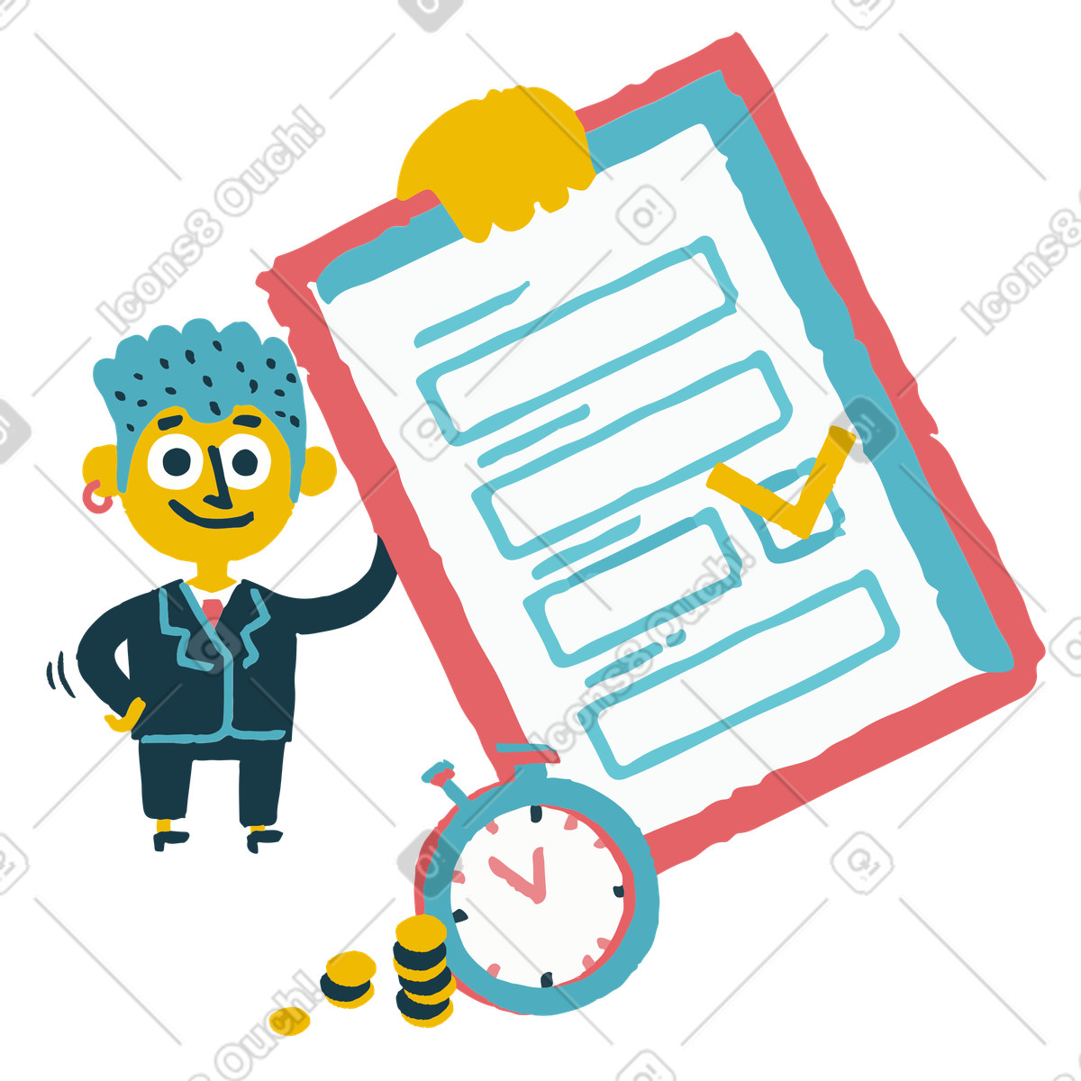Ilustración Gerente financiero sosteniendo un formulario en estilo Flamenco a descargar en PNG y SVG