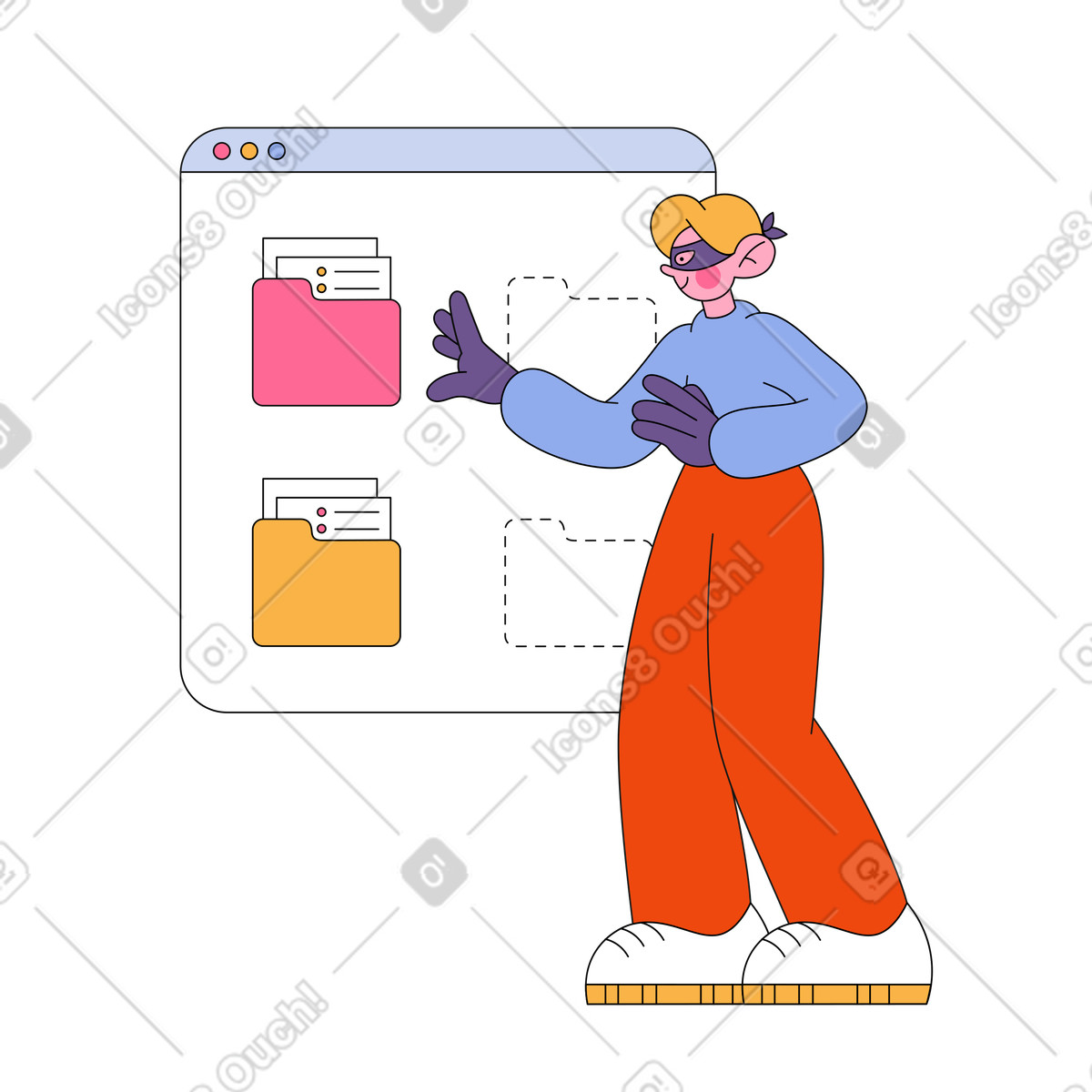 Ilustração de Ladrão rouba arquivos documentos do computador em no estilo Bloom para baixar em PNG, SVG