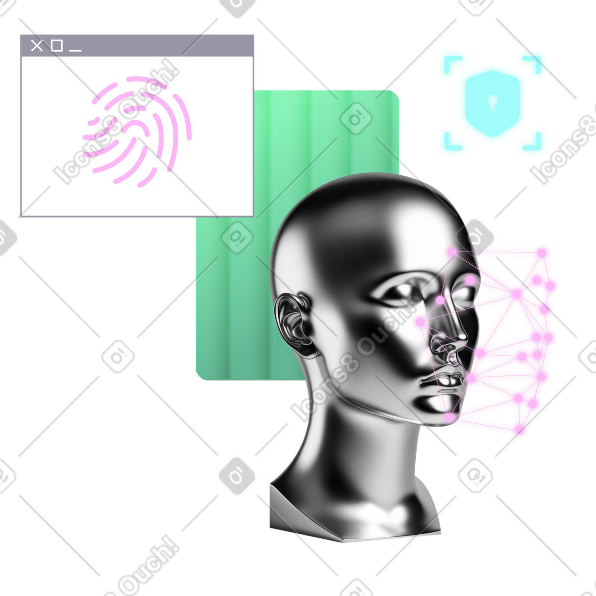Face id e autenticazione tramite impronta digitale illustrazione in stile Chromed scarica in PNG, SVG