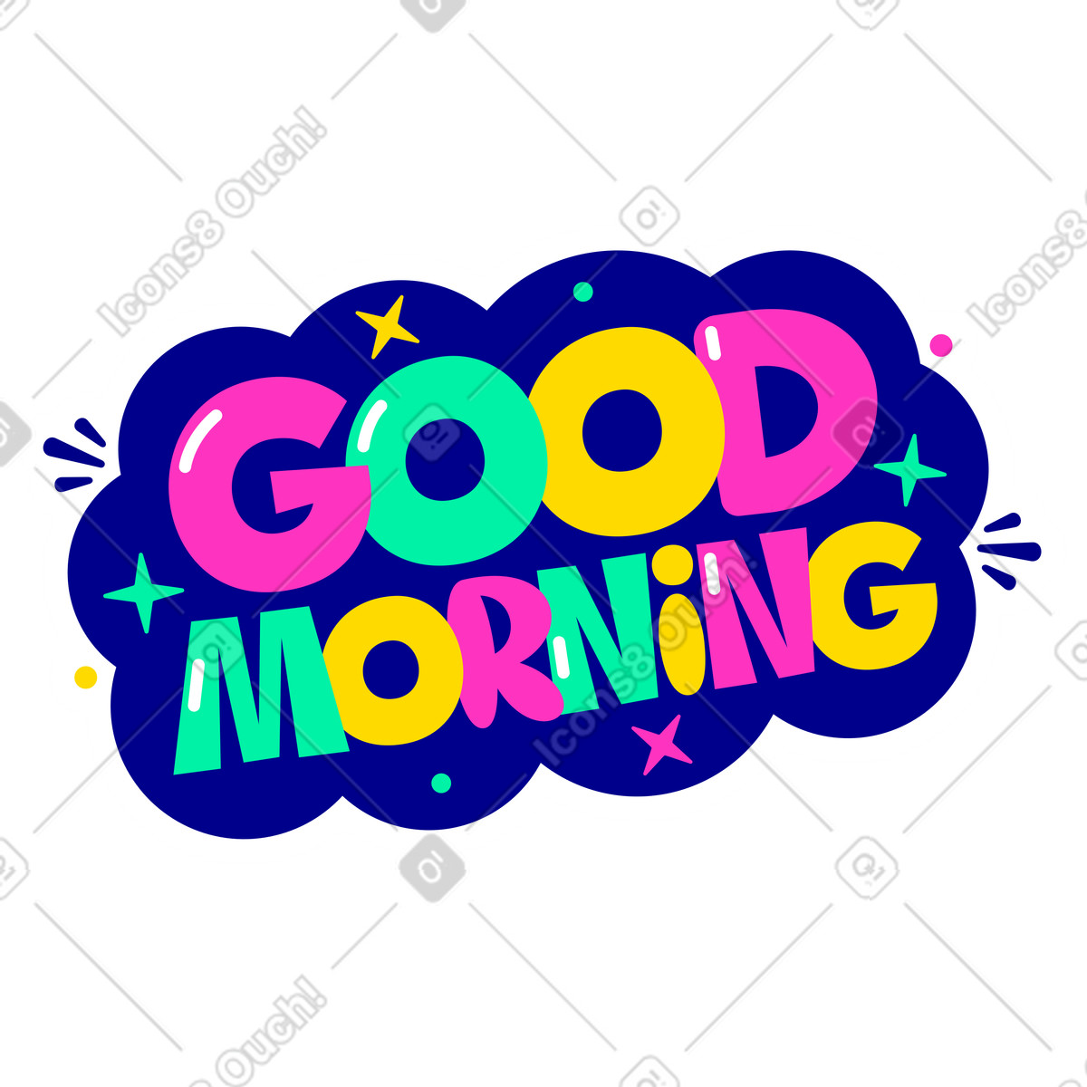 Scritta adesiva buongiorno testo multicolore illustrazione in stile Lettering scarica in PNG, SVG