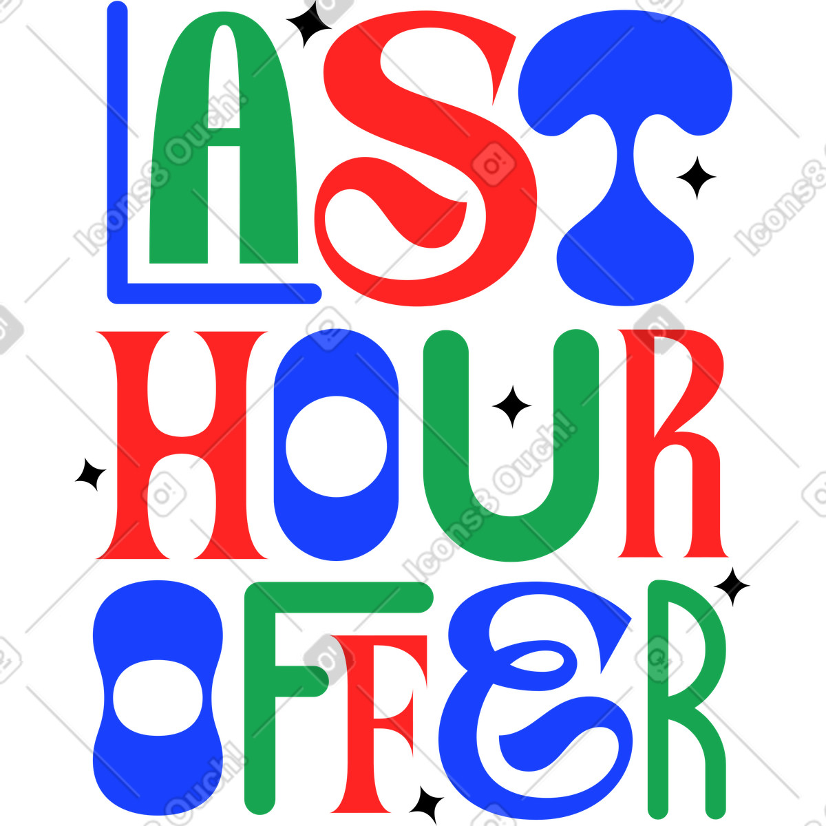 Ilustración Oferta de última hora con letras en diferentes fuentes texto estilo Lettering a descargar PNG y SVG