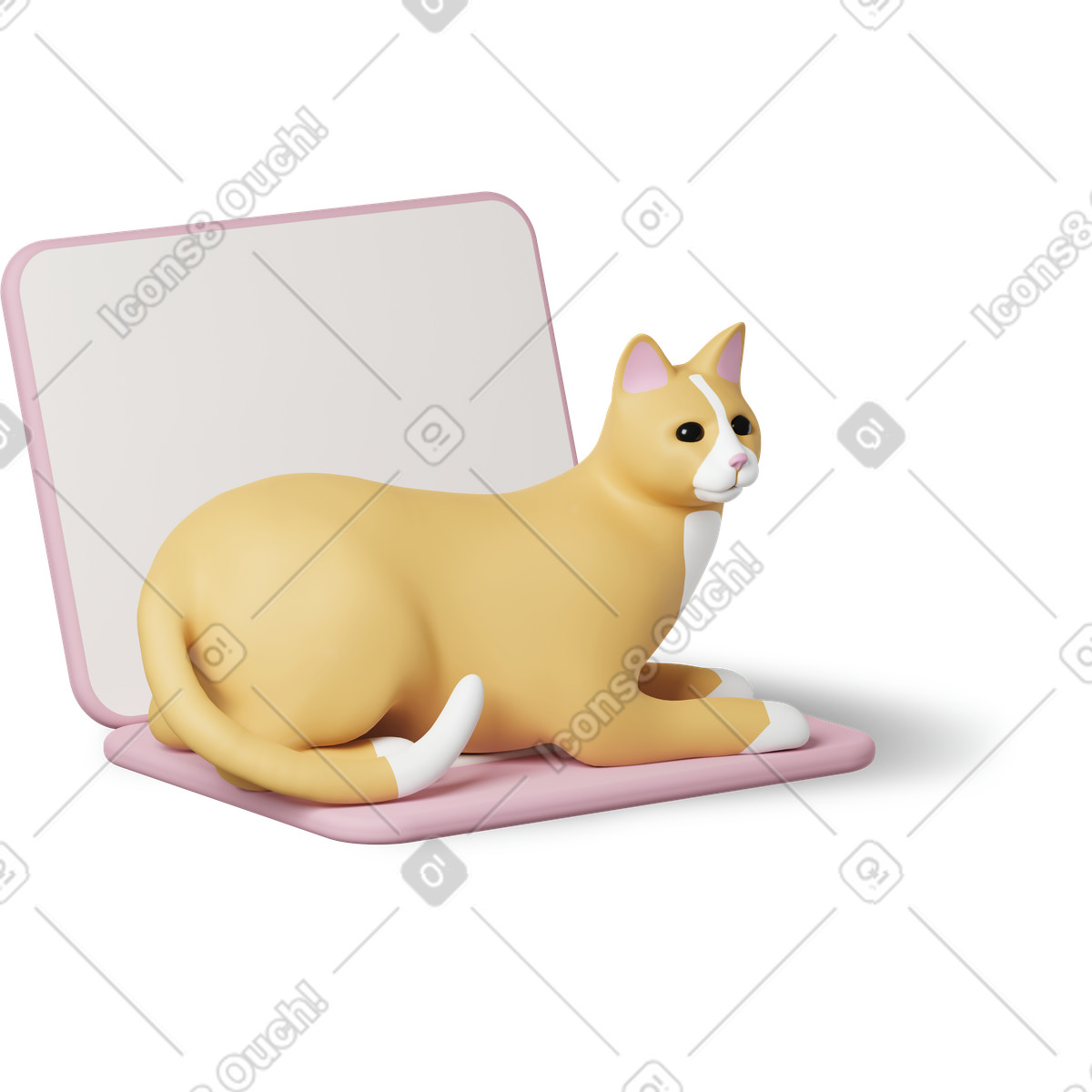 3D Casual life 스타일의 Cat on laptop 일러스트레이션 PNG, SVG 다운로드