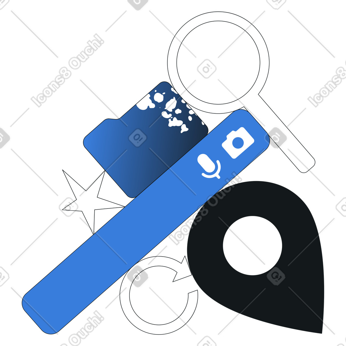 Intelligente tools zur inhaltsfindung, system organisation digitaler medien, dateisuche und navigation-Illustration im Midnight-Stil als Download in PNG, SVG