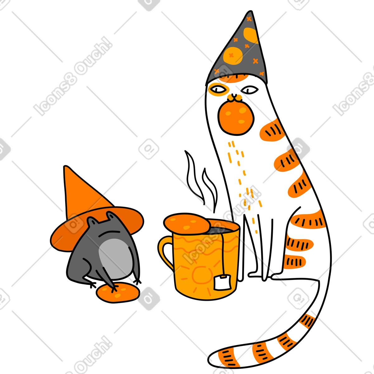 Ilustração de Gato e sapo fazendo uma festa à fantasia em no estilo Purr para baixar em PNG, SVG