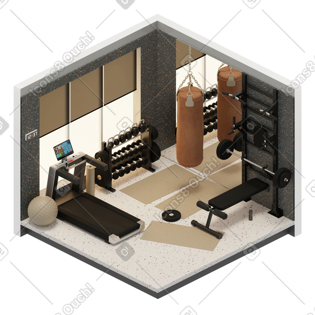Illustration Gymnase isométrique dans le style 3D Rooms à télécharger aux formats PNG, SVG