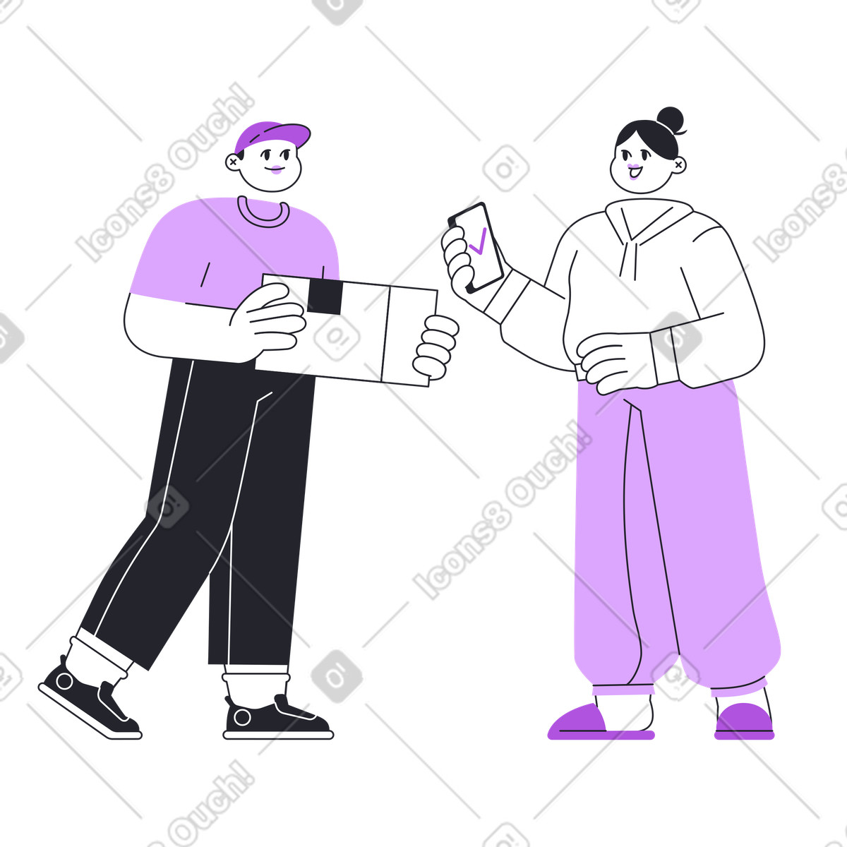 Frau nimmt bestellung per lieferung entgegen-Illustration im Grapy-Stil als Download in PNG, SVG
