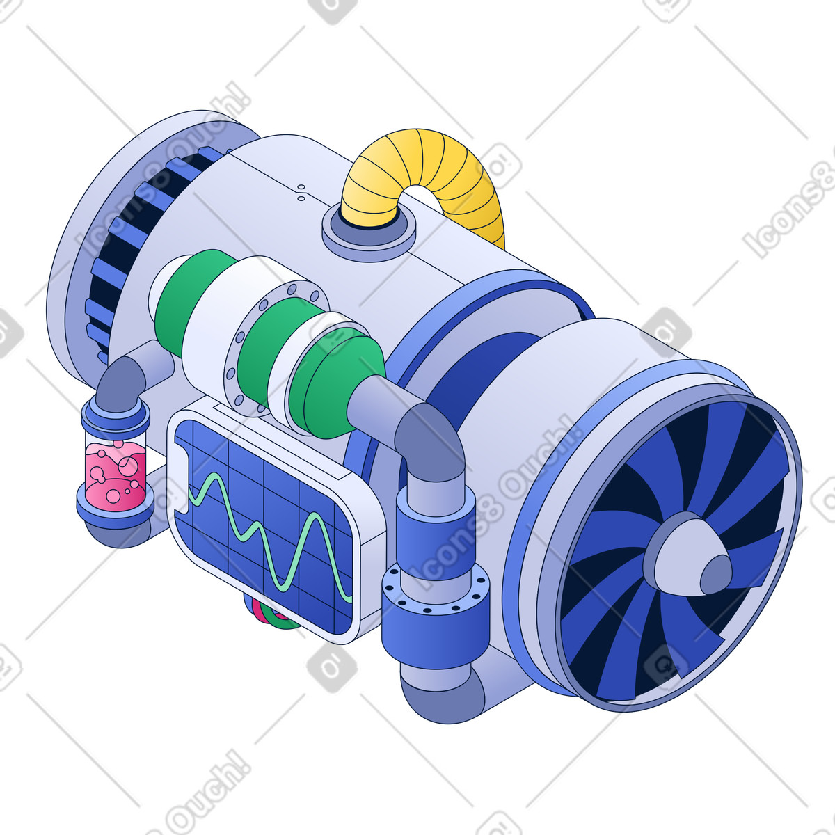 Abstract device or engine animated illustration in GIF, Lottie (JSON), AE