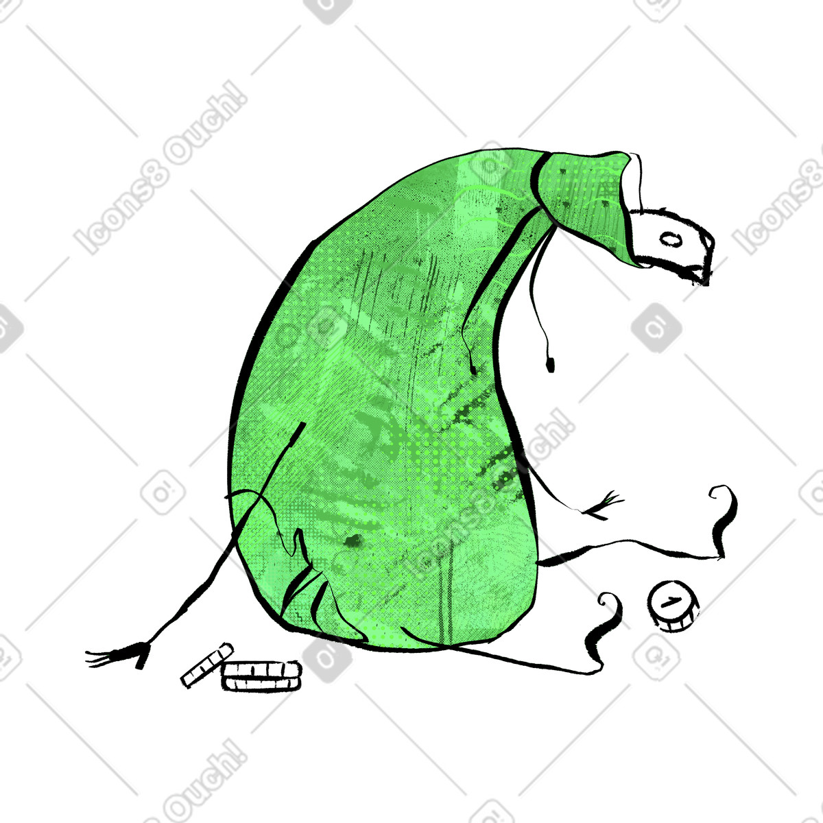 Ilustración Money falling out of a bag en estilo Doobry descargar en PNG y SVG
