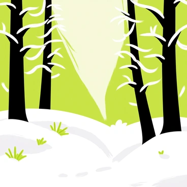 A snow-dusted forest featuring tall, dark green pine trees with white snow covering their branches. The ground is blanketed in fluffy white snow, creating a soft and serene landscape. Sunlight filters through the branches, casting dappled light patterns on the snowy ground. A few gentle shadows are visible, enhancing the depth of the scene. In the foreground, small snow-covered bushes are scattered around, and a few animal tracks can be seen leading deeper into the forest.