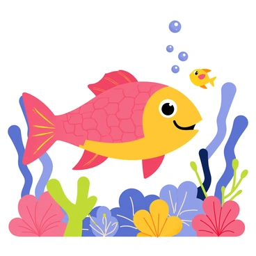 A cheerful snapper fish with bright red scales and a wide smile is swimming in a vibrant underwater scene. The snapper is surrounded by a variety of small fish in different colors, including yellow, blue, and green. Coral reefs with intricate details and textures can be seen in the background, adding richness to the underwater environment. Bubbles are rising from the snapper as it swims gracefully among the colorful fish, creating a lively atmosphere in the ocean.