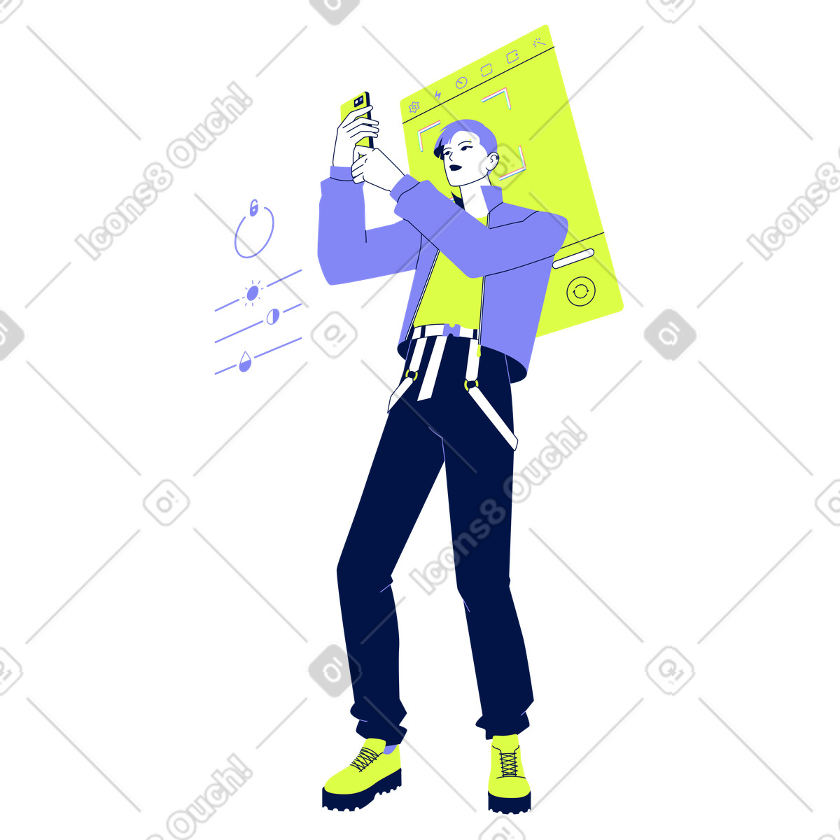 Taking a selfie on phone, Social media and self-portrait sharing illustration in Glow style download in PNG, SVG