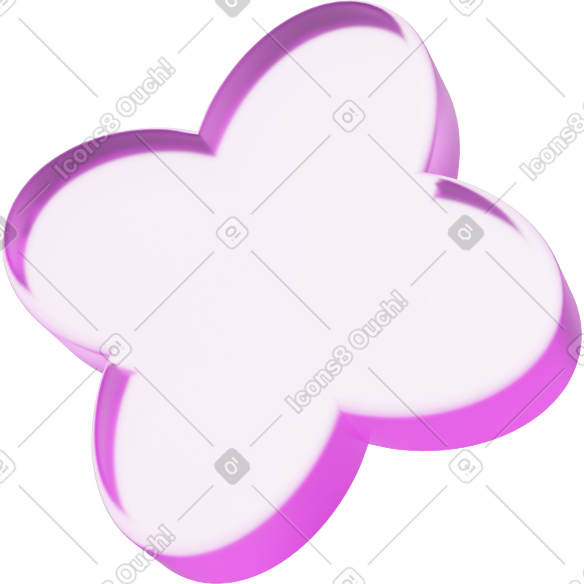 Illustration Forme de trèfle, fleur en verre rose, icône abstraite dans le style 3D Playful à télécharger aux formats PNG, SVG