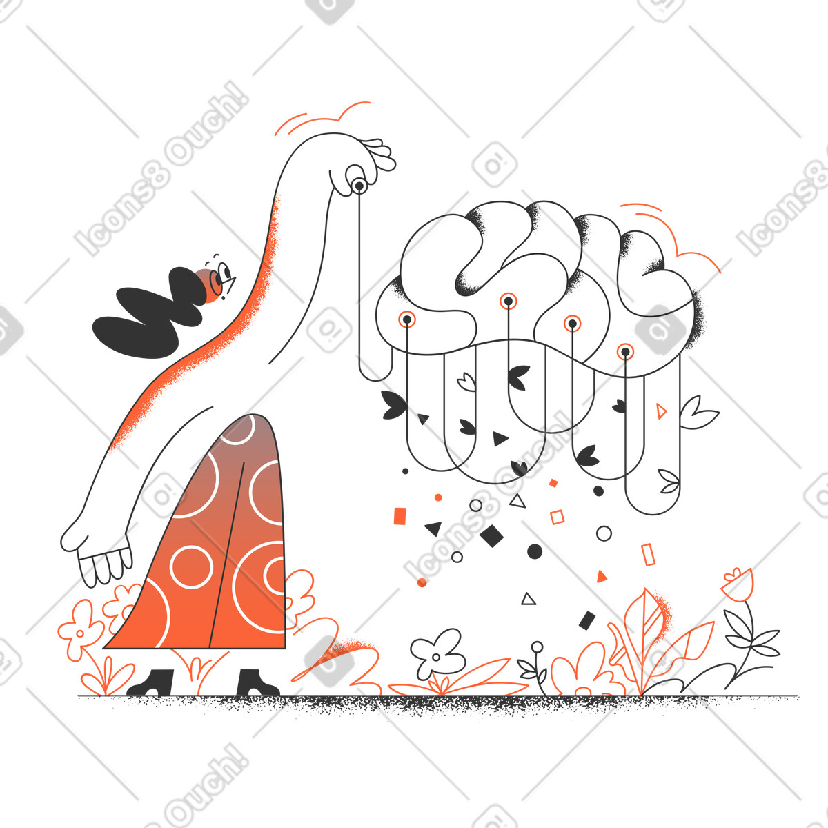 Woman working with neural network and programming illustration in PNG, SVG