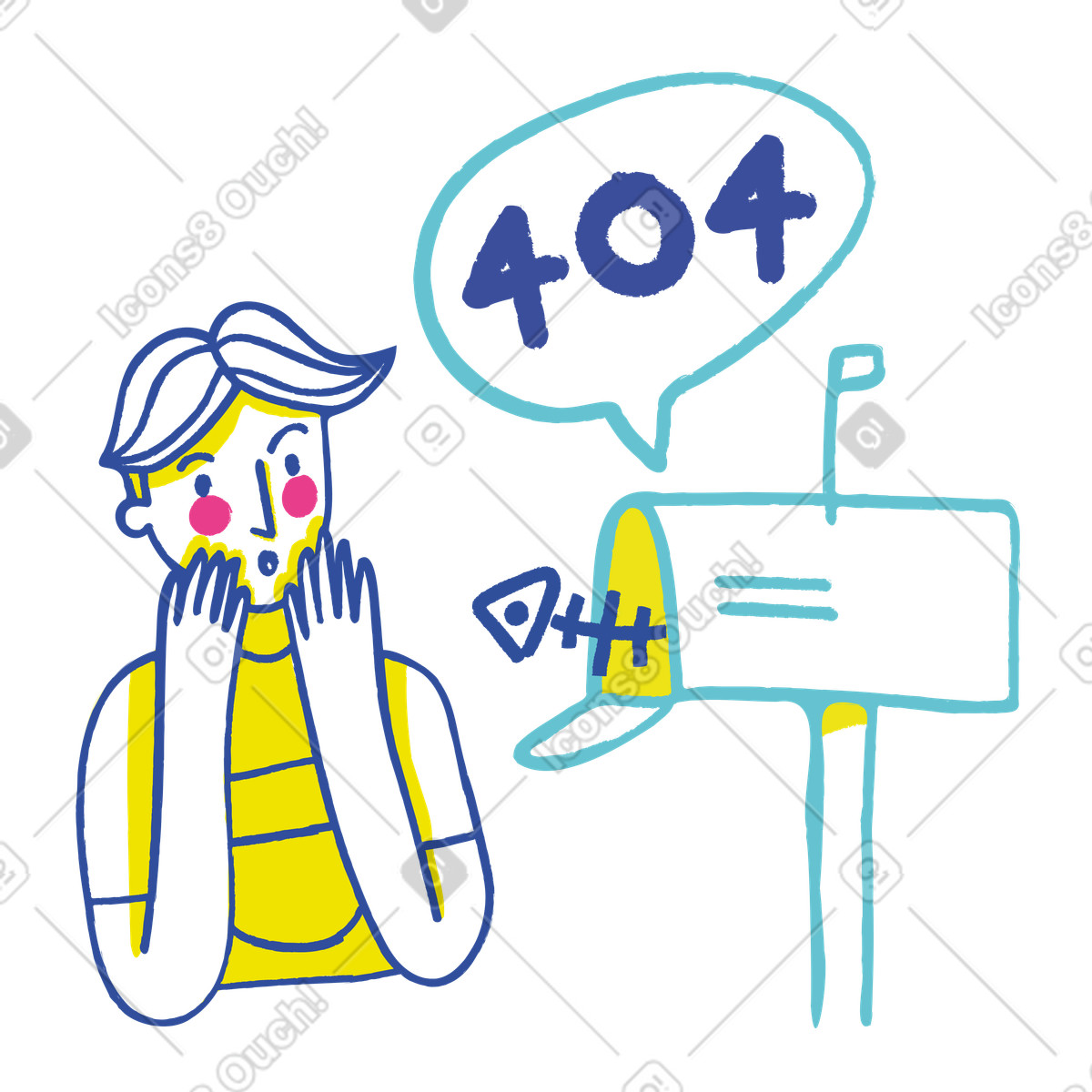 Boy seeing an empty mailbox illustration featuring error 404 clipart images and vectors