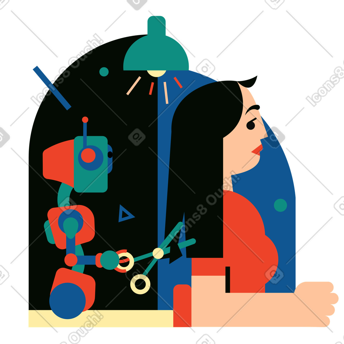 Robot parrucchiere che taglia i capelli della donna illustrazione in stile Polar scarica in PNG, SVG