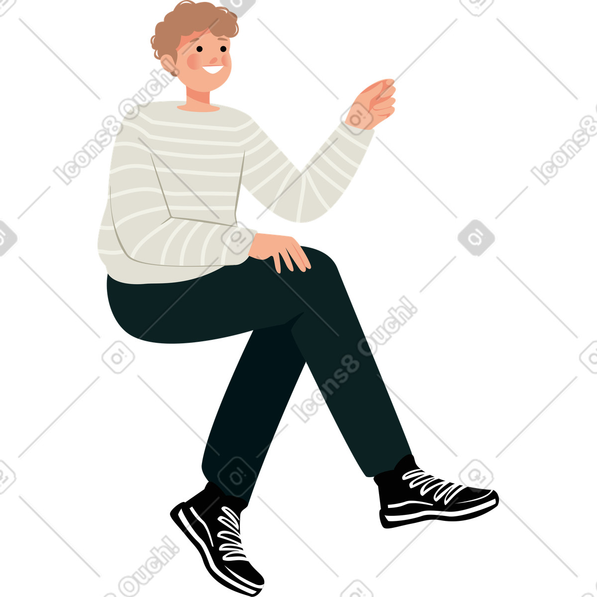 下载 Lagom 风格的 男孩举起手臂坐着 插画，支持 PNG、SVG 格式