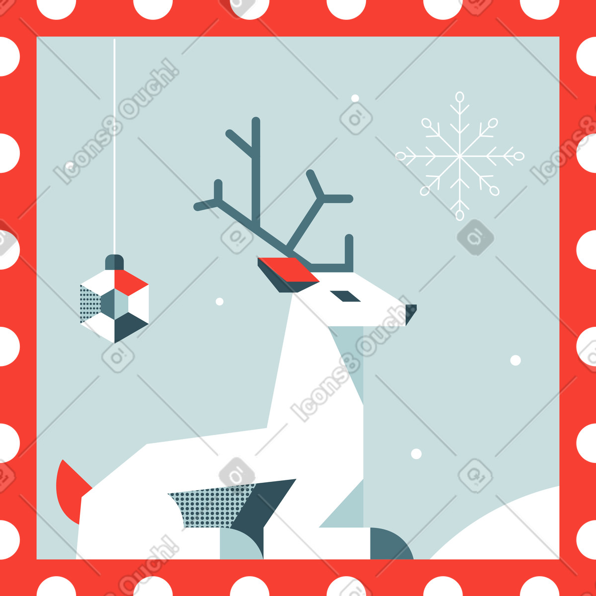 下载 Nordic 风格的 邮票驯鹿 插画，支持 PNG、SVG 格式