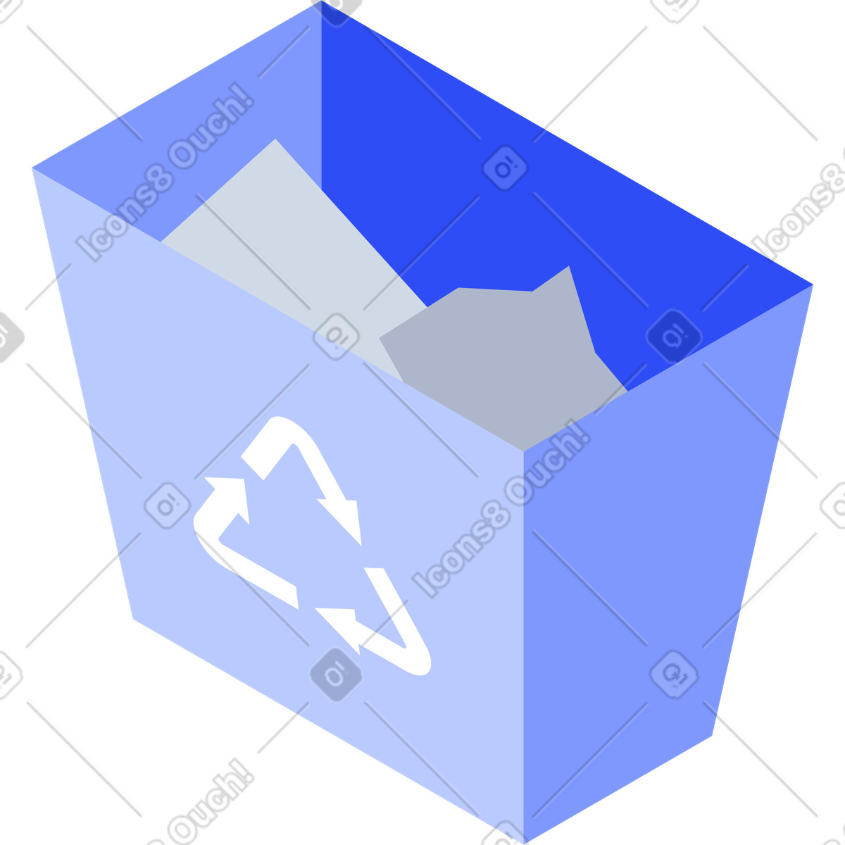 Illustration Trash bin with recycling symbol filled crumpled paper waste dans le style System à télécharger aux formats PNG, SVG