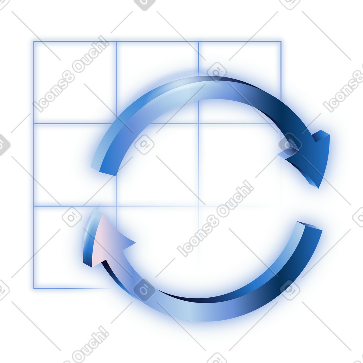 Circular refresh arrows over square grid, data synchronization and backup illustration in Dimension style download in PNG, SVG