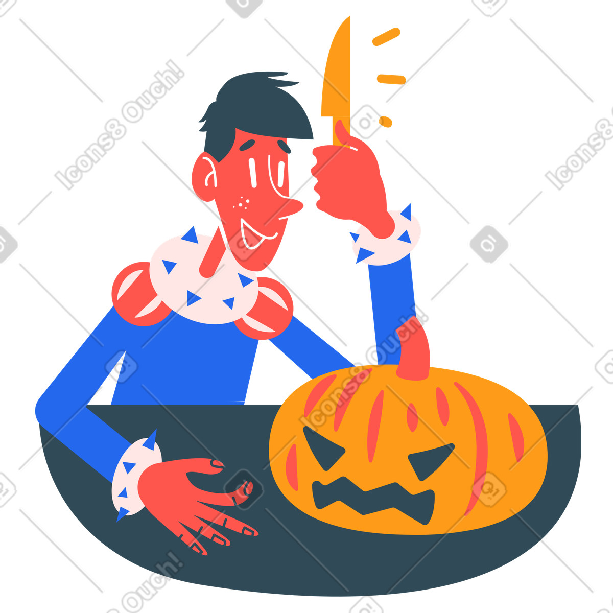 Uomo che intaglia una zucca per halloween illustrazione in stile Kingdom scarica in PNG, SVG