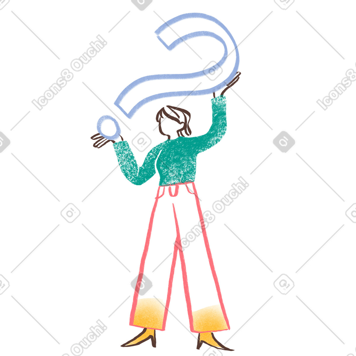 Ilustración Woman standing with a question mark en estilo Company descargar en PNG y SVG