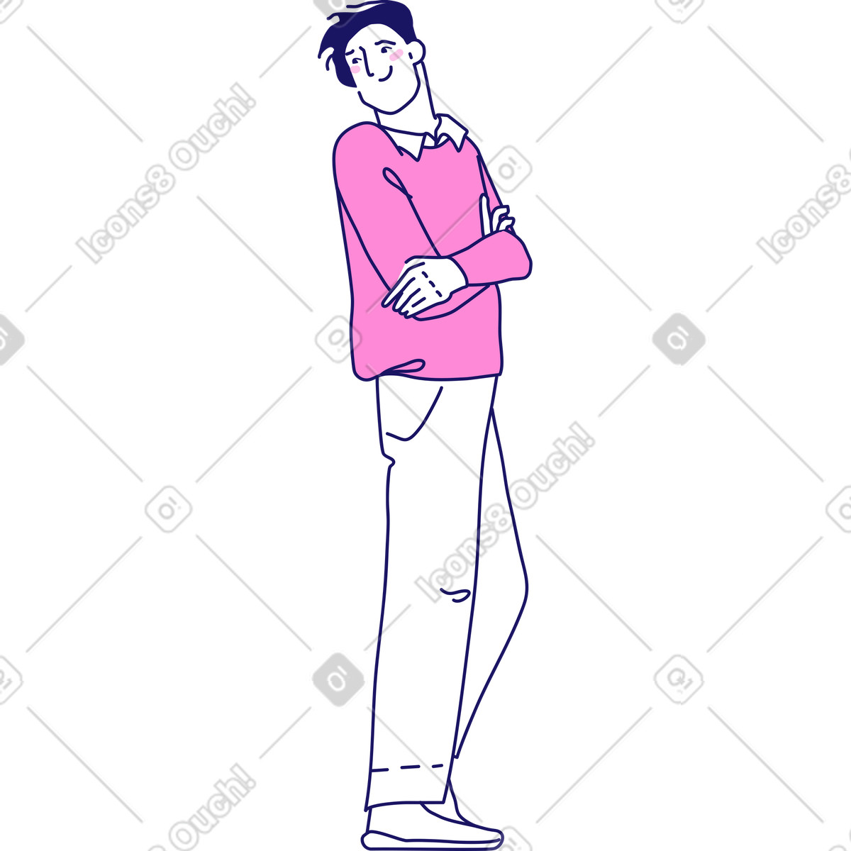 Smiling guy with his arms folded on chest illustration in Matey style download in PNG, SVG