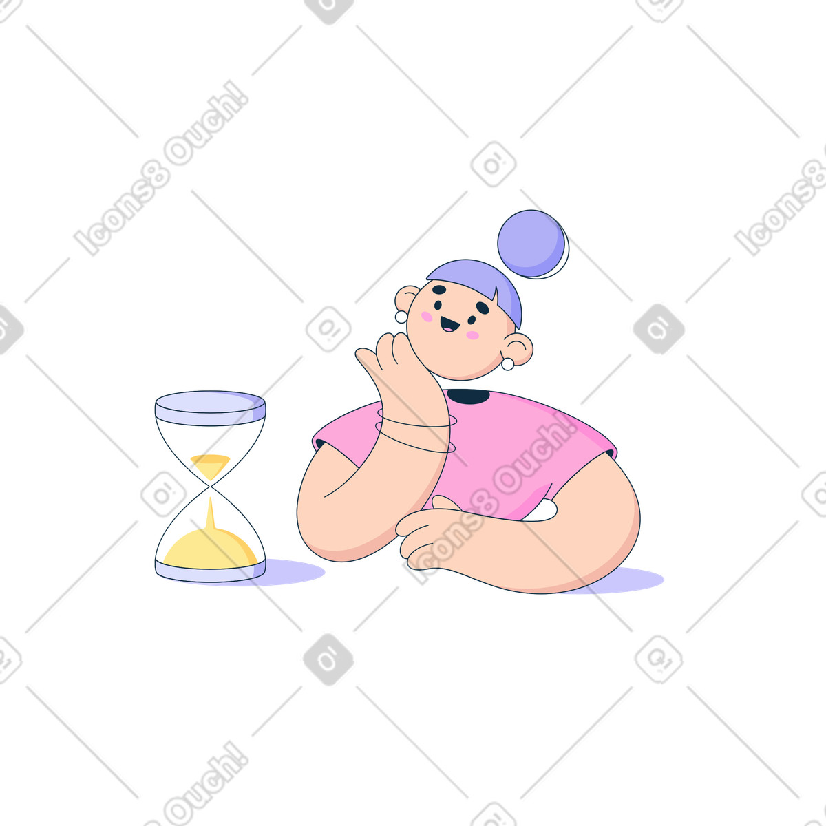 Woman waiting and looking at hourglass animated illustration in GIF, Lottie (JSON), AE