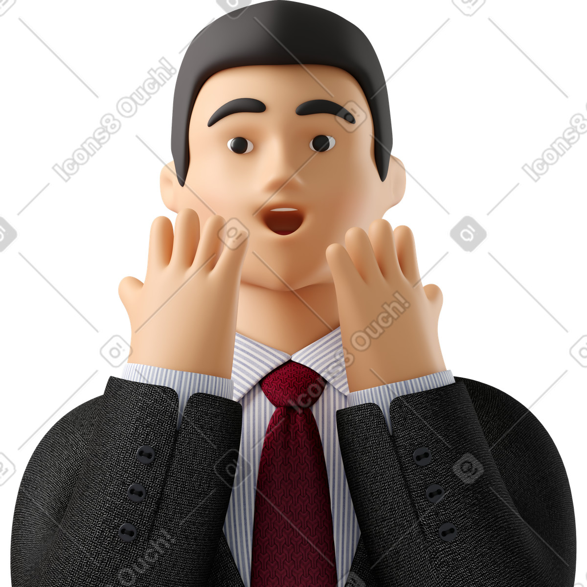 Illustration Close up of astonished businessman in black suit dans le style 3D Business à télécharger aux formats PNG, SVG