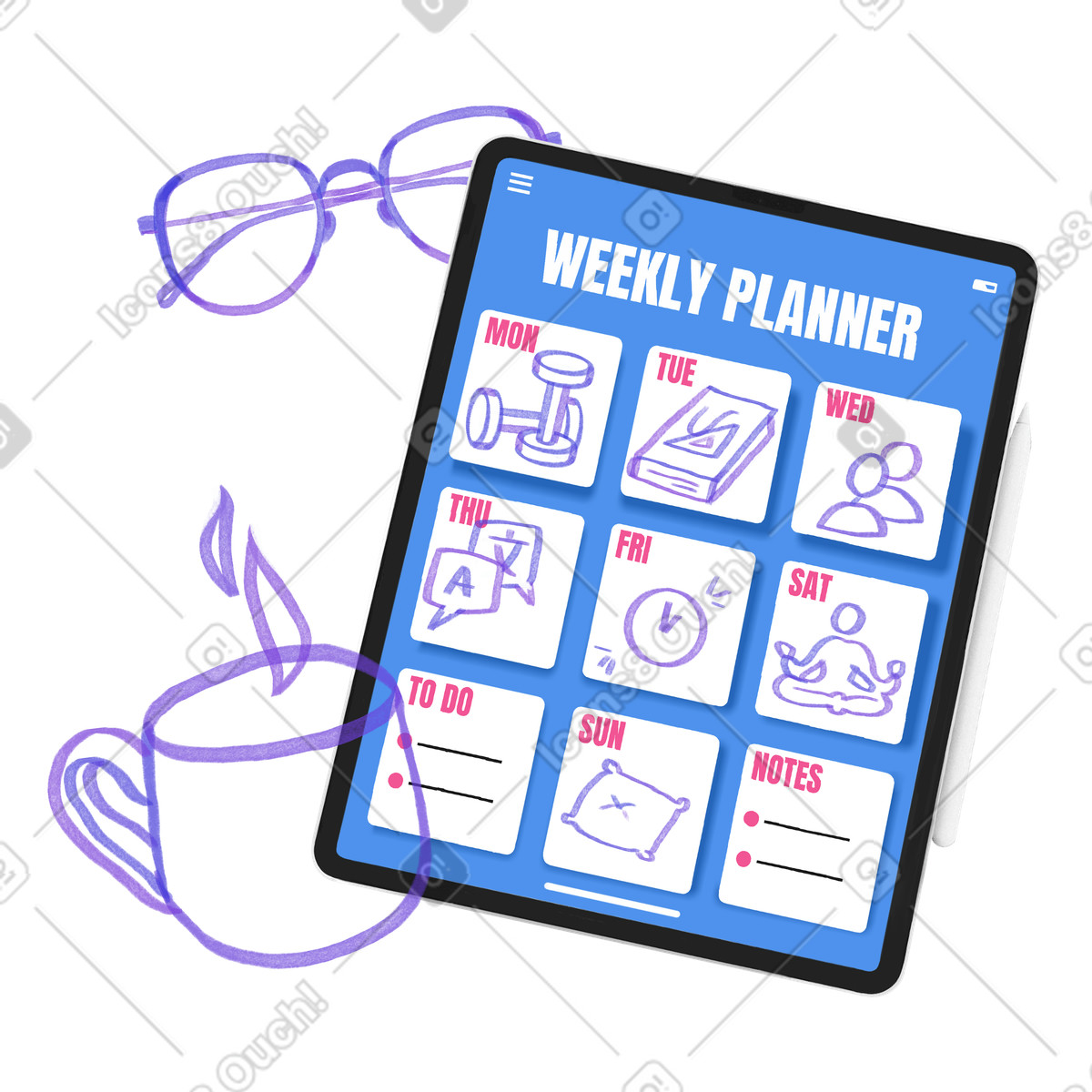 Schedule planning on tablet illustration scheduling clipart graphics images
