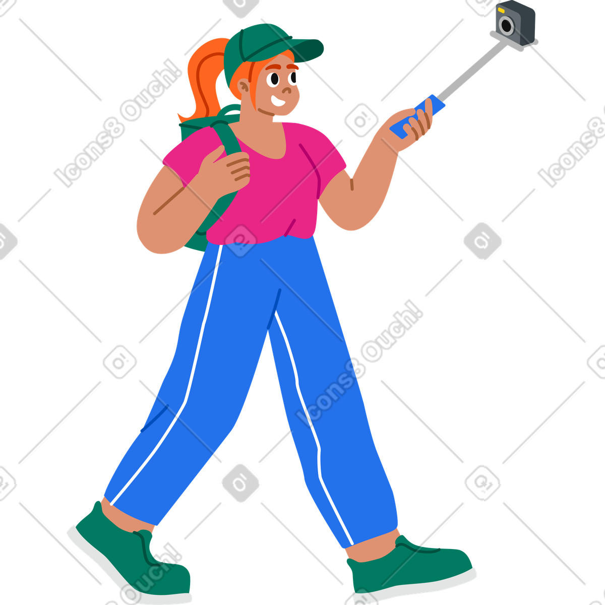Donna che cammina e filma con una telecamera illustrazione in stile Active scarica in PNG, SVG